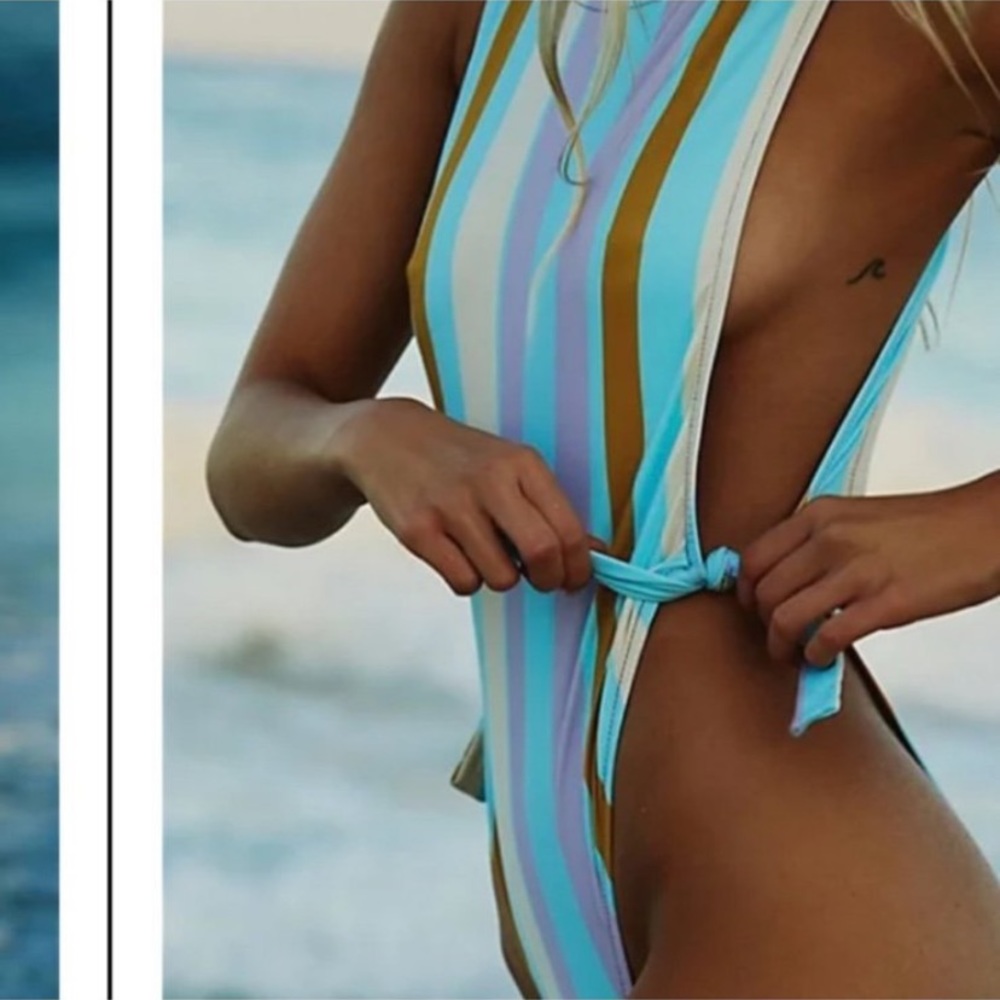 Free people blue tan stripe Pamela side tie one piece swimsuit size XS new